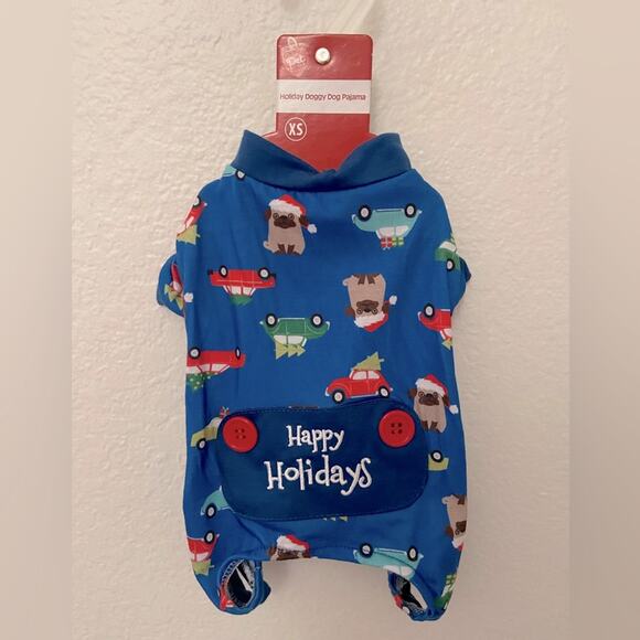 Pet Central Other - Pet Central Dog Christmas Pajamas Sz XS Extra Small Dark Blue Cars Print